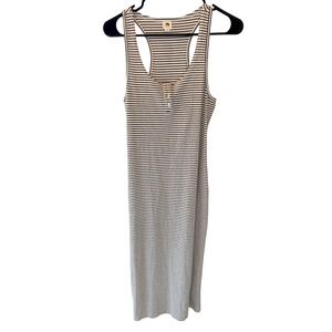 Flawless Ribbed Knit Striped Midi Dress Cream Black Henley Racerback Large